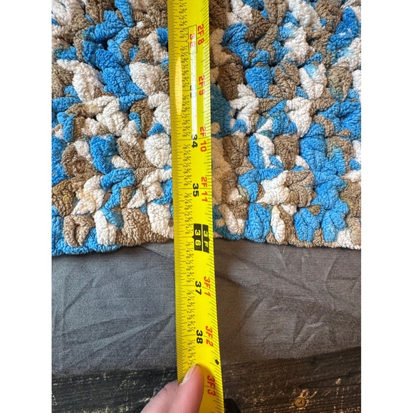 Handmade Crochet Baby Blanket Blue White Brown Soft Cozy Warm Toddler Throw - Picture 4 of 5